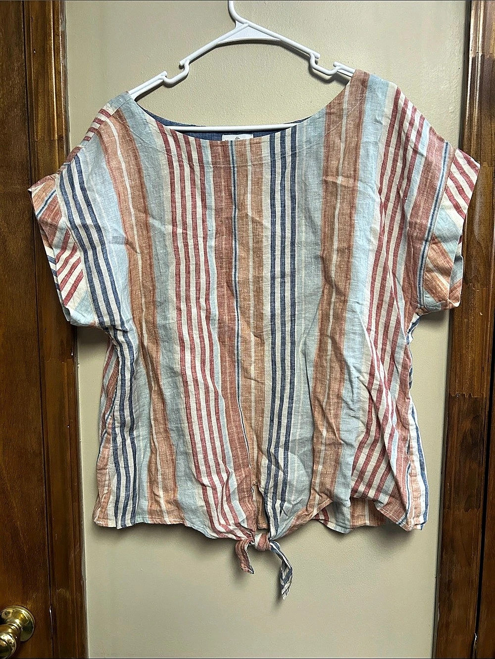 Large.Large.Bean Striped Short Sleeve Top in Blue & Pink Size Large Like New